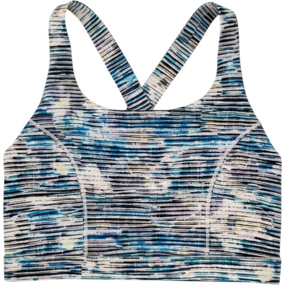 Lululemon Energy Bra High Neck Long Line Womens Size 4‎ Blue Multi Sports Bra